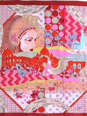 Auth BVLGARI Scarf Red/Multicolor Silk - r11066a